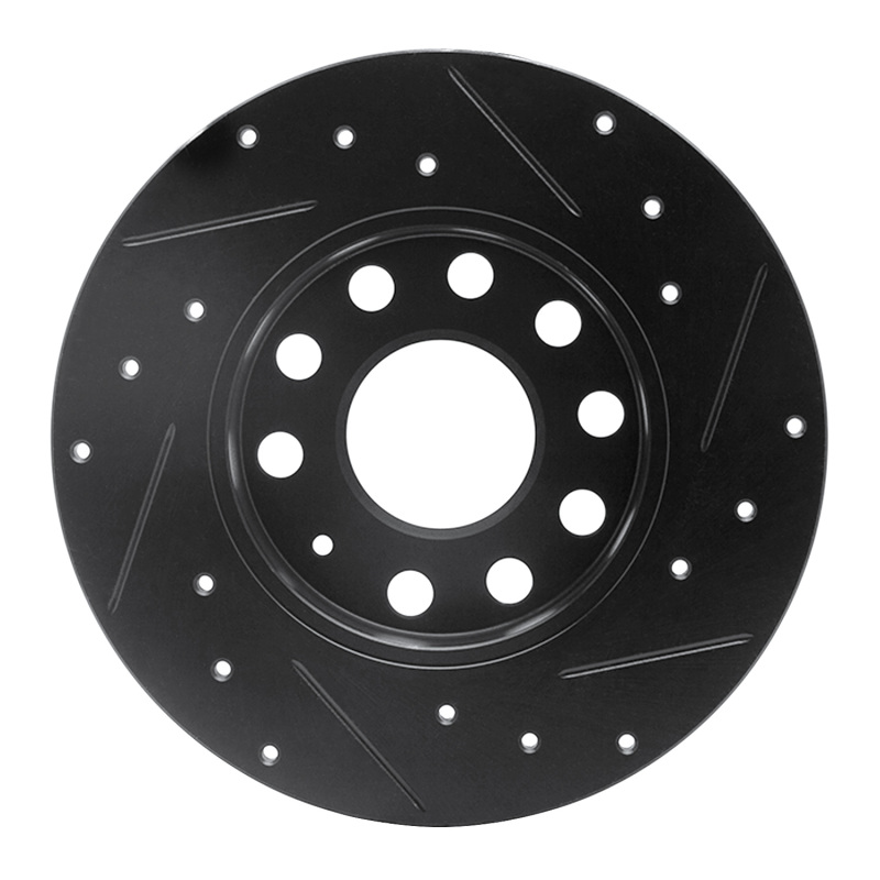Audi A3 Brake Rotor (1) - Rear Left - R1 Concepts - Drilled & Slotted - Black - `05-`13